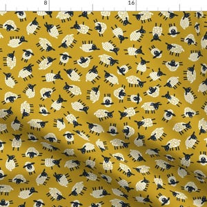 Mustard Sheep Fabric - Little Ditsy Sheep Ochre By Heleen Vd Thillart - Baby Nursery Sheep Cotton Fabric By The Yard With Spoonflower
