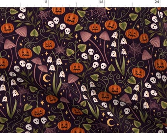 Whimsical Halloween Fabric - Spooky Season by hope_olivia_illustrations - Spooky Autumn Pumpkin Ghost Fabric by the Yard by Spoonflower