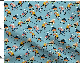 Blue Hockey Players Sports Fabric - Hockey By Lapetitelecour - Hockey Sports Athletic Ice Hocky Cotton Fabric By The Yard With Spoonflower