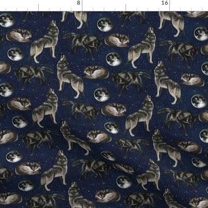 Wolves Fabric - Wolves By Marta Strausa - Wolf Wolves WIlderness Moons Nighttime Howl Dog Canine Cotton Fabric By The Yard With Spoonflower