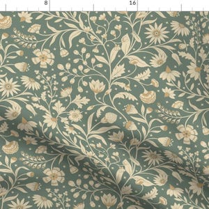 Vintage Floral Apparel Fabric - Fantasy Flora by ekpdesign - Sage Green Botanical Garden Bloom Meadow Clothing Fabric by Spoonflower