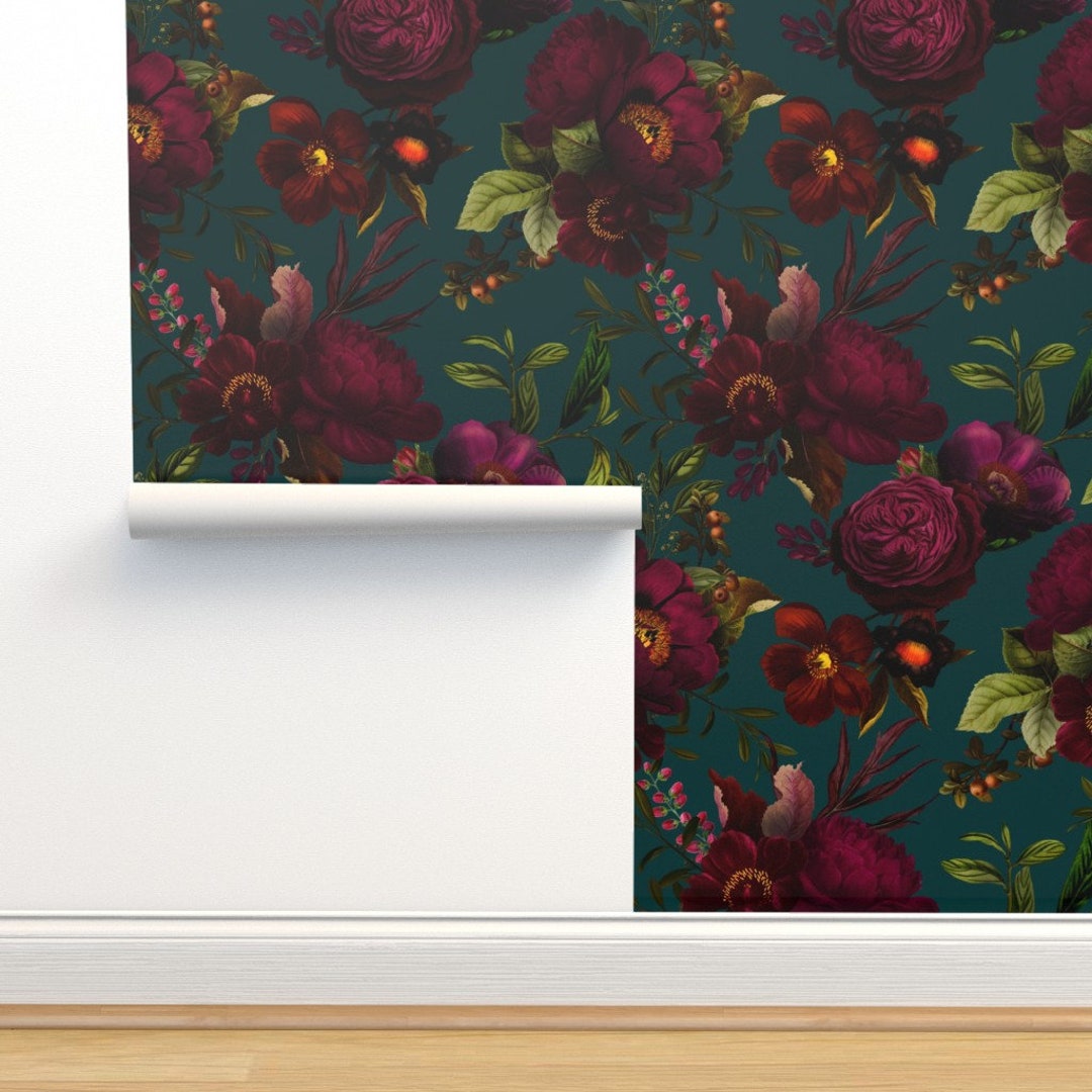 Vintage Flowers Wallpaper Before Midnight by Utart Moody Etsy