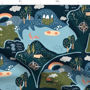 Whimsical Fabric - Seek Adventure Map by sarah_mcalpine_art - Treasure Adventure Map Lagoon Compass Blue Fabric by the Yard by Spoonflower