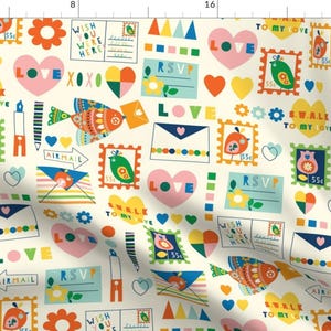Mail Fabric - Sealed With A Loving Kiss By Amel24 - Colorful Kids Love Writing Letters Cute Mail Cotton Fabric By The Yard With Spoonflower