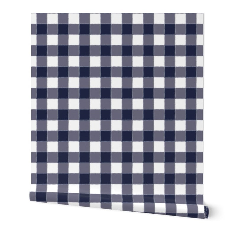 Navy Gingham Wallpaper Small Navy Gingham By Sugarfresh Etsy