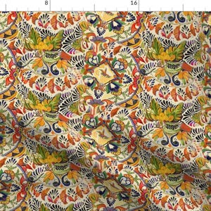Mexican Cultural Herita Fabric - Talavera Scramble By Wren Leyland - Mexican Cultural Herita Cotton Fabric By The Yard With Spoonflower