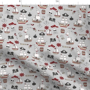 Pirate Fabric - Mixed Pirates Quilt Cute Nursery Pirate Theme Gray By Andrea Lauren - Pirate Cotton Fabric By The Yard With Spoonflower