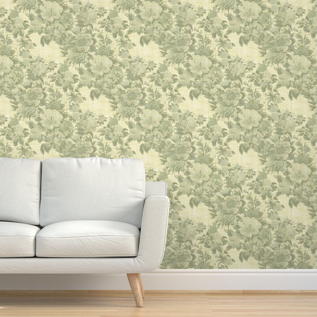 Green Floral Wallpaper Mid Century by Peacoquettedesigns Etsy