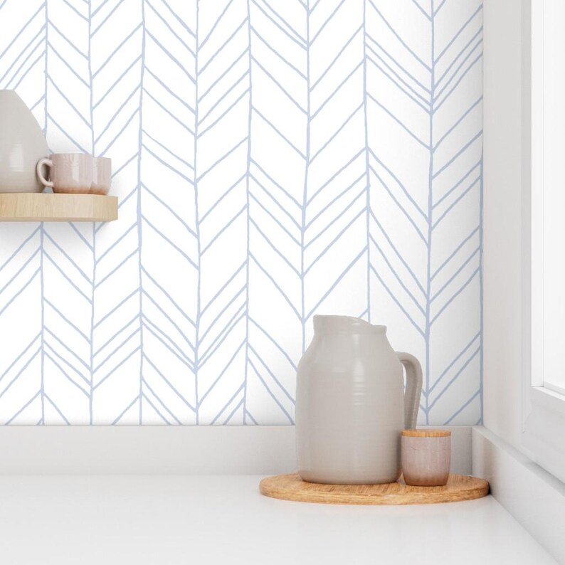 Chevron Wallpaper - Featherland White/Blue (Large) By Leanne - Feather Custom Printed Removable Self Adhesive Wallpaper Roll by Spoonflower image 7