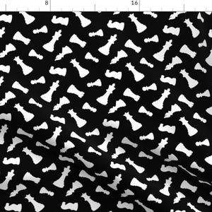 Chess Fabric - Chess Pieces Black and White By Thin Line Textiles - Board Game King Pawn Rook Cotton Fabric By The Yard With Spoonflower