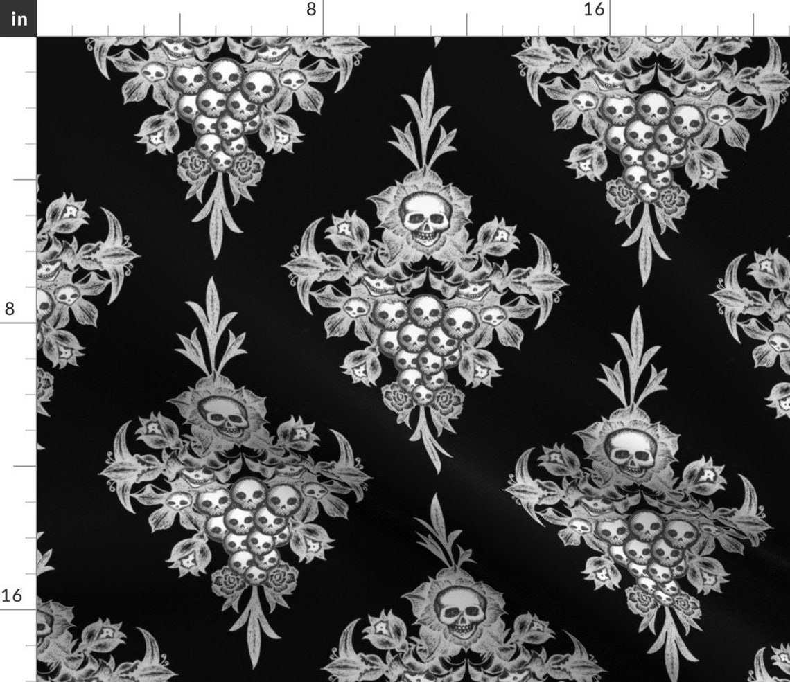 Skull Damask Fabric Skull Flower Damask Negative by - Etsy