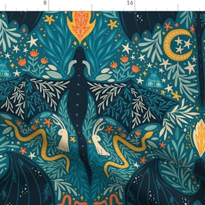Dragons Fabric - Maximalist Folk Dragons And Enchanted Forest Friends By Writtenbykristen - Blue Cotton Fabric By The Yard With Spoonflower