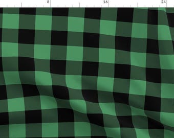 Buffalo Plaid Fabric - Buffalo Plaid 2in Kelly Green By Misstiina - Buffalo Plaid Green Black Cotton Fabric By The Yard With Spoonflower