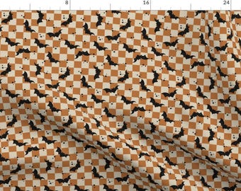 Halloween Fabric - Bat Check by brittanyfrostdesigns - Novelty Trick Or Treat Checkerboard Y2k Cute Bats Fabric by the Yard by Spoonflower