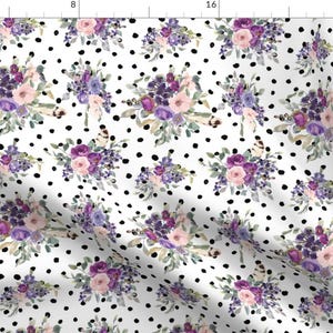 Watercolor Purple Floral Fabric - Country Garden Florals // Black Spotted Dots By Hipkiddesigns - Watercolor Floral Fabric With Spoonflower