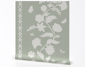 Papel pintado de silueta floral - Courtney On Green de danika_herrick - Papel pintado extraíble de color verde pastel a escala Xl de Spoonflower