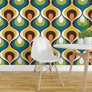 Geometrisch abstract Peel-and-Stick-behang - Retro Midcentury Fifties Mod - verwisselbare muurdecoratiekunst - Retro Mood door delinda_graphic_studio