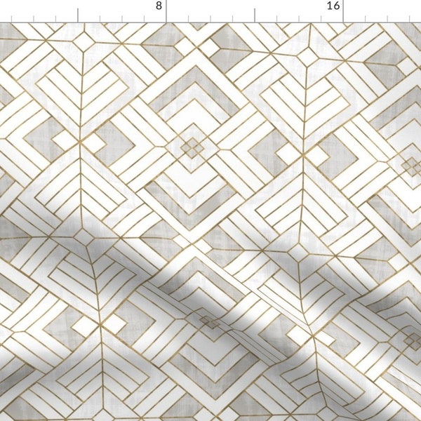 Textile Design Geometric Fabric - Lennox Vintage White Gold By Crystal Walen - Textile Design Cotton Fabric By The Yard With Spoonflower