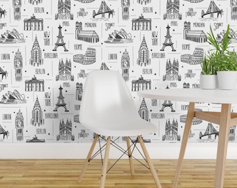 Map Wallpaper - Globetrotter Travel Coloring Book By Heatherdutton - Custom Printed Removable Self Adhesive Wallpaper Roll by Spoonflower