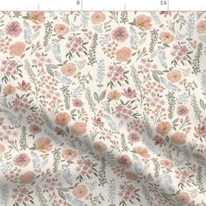 Wildflower Fabric - Consider The Wildflowers by wildcomb_designs - Pink Flowers Botanical Muted Watercolor Fabric by the Yard by Spoonflower