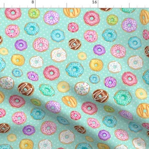 Aqua Donut Fabric - Scattered Rainbow Donuts Mint Spotty By Hazelfishercreations - Pastel Sugar Cotton Fabric By The Yard With Spoonflower