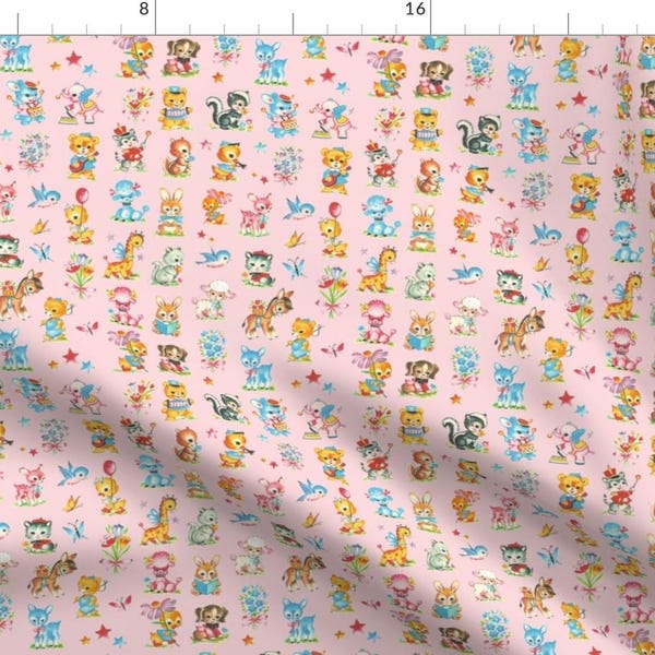 Vintage Baby Animals Fabric - Baby Animals by parisbebe - Baby Pink Nursery  Fabric by the Yard by Spoonflower