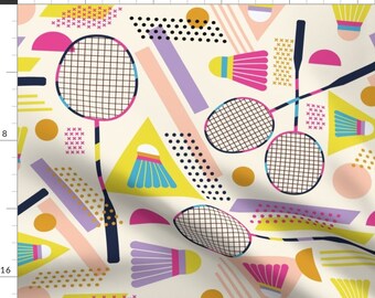 Retro Sporty Fabric - Badminton - Retro  by roochita - Nostalgia Badminton Geometric Colorful Neon Racket Fabric by the Yard by Spoonflower