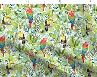 Tropical Birds Fabric -Tropical Rainforest By Hazel Fisher Creations- Toucan Parrot Tropical Bird Cotton Fabric By The Yard With Spoonflower