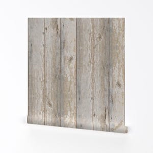 Wooden Planks Removable Peel and Stick Wallpaper - Coastal Neutral  - Wall Art Wall Decor - Whitewashed Wood Planks by willowlanetextiles