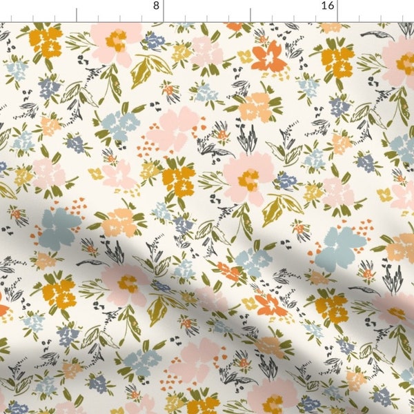 Spring Floral Fabric - Cochette  by terriconraddesigns -  English Farmhouse Cottage Pink Ditsy Boho Fabric by the Yard by Spoonflower