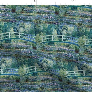 Claude Monet Fabric - Water Lilies And Japanese Bridge French Impressionism Classical Art Paint By Bonnie Phantasm - Fabric With Spoonflower