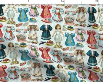 Victorian Paper Doll Fabric - Paper Doll Set By Carolyn Grossman - Vintage Paper Doll Nursery Cotton Fabric By The Yard With Spoonflower