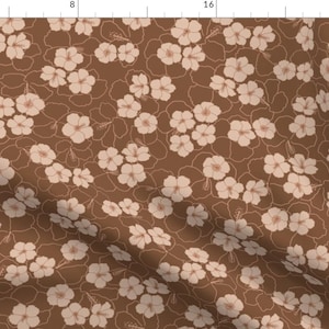 Tropical Floral Fabric - Hibiscus Heaven by ikehu_prints - Hawaii Hibiscus Brown Pink Tropical Beach Luau Fabric by the Yard by Spoonflower