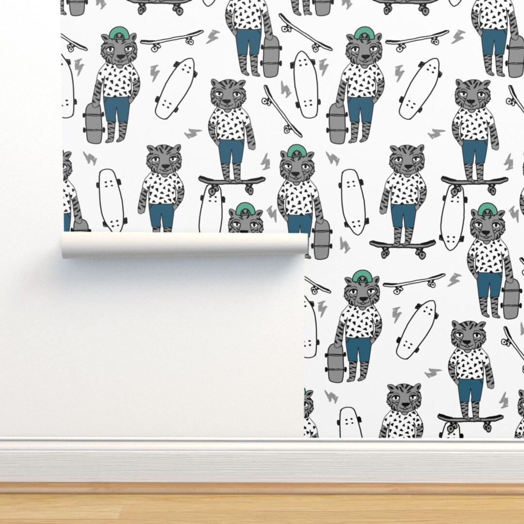 Tiger Skateboard Wallpaper Skate Kids Green Blue by Andrea - Etsy