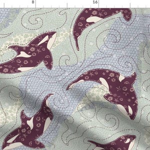 Orca Fabric - Pachwork Orca Sea By Ivala - Orca Killer Whale Blue Arctic Ocean Pastel Nautical Cotton Fabric By The Yard With Spoonflower