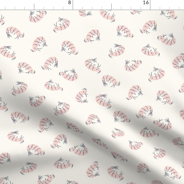 Little Shrimp Fabric - Cute Tossed Shrimp by the_minty_elephant - Pink Crustacean Beige Ivory Cream Fabric by the Yard by Spoonflower