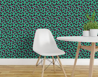 80s Wallpaper - 80s Style Pink Green Leopard Print By Moab Republic - Custom Printed Removable Self Adhesive Wallpaper Roll by Spoonflower