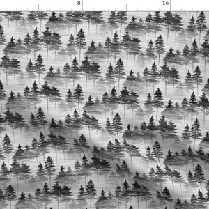 Forest Fabric - Forest Mist - Small By Thecalvarium - Forest Fog Mist Black Gray Woodland Trees Cotton Fabric By The Yard With Spoonflower