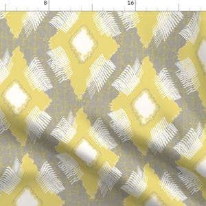 Gray and Yellow Ikat Fabric - Ikat Diamond Citron By Lulabelle - Tribal Abstract Ikat Home Decor Cotton Fabric By The Yard With Spoonflower