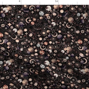 Celestial Fabric - Astro Adventures By Kociara - Black Outer Space Astrology Planets Stars Moons Cotton Fabric By The Yard With Spoonflower