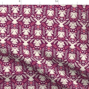 Angel Fabric - Hark The Herald Angels By Andie Hanna- Angel Christmas Holiday Purple White Winter Cotton Fabric By The Yard With Spoonflower
