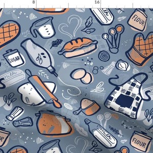 Baking Fabric - Cooking For A Cause By Susan Long - Kitchen Baking Cooking Food Desserts Blue Cotton Fabric By The Yard With Spoonflower