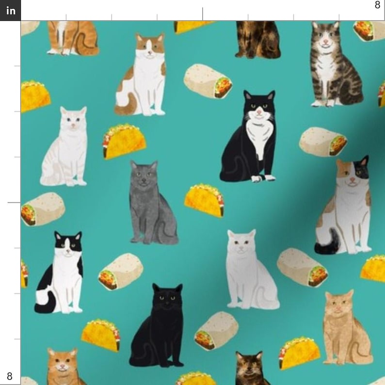 Cats Fabric - Cats And Tacos And Burritos Mexican Fabric Cat By Petfriendly - Cats Hispanic Food Cotton Fabric By The Yard With Spoonflower image 3