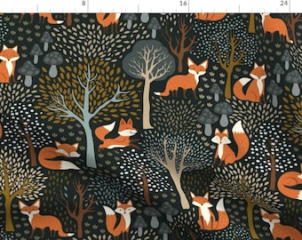 Red Fox Fabric - Cute Woodland Fox by priraj_designs - Whimsical Woodland Autumn Fall Fox Mushroom  Fabric by the Yard by Spoonflower