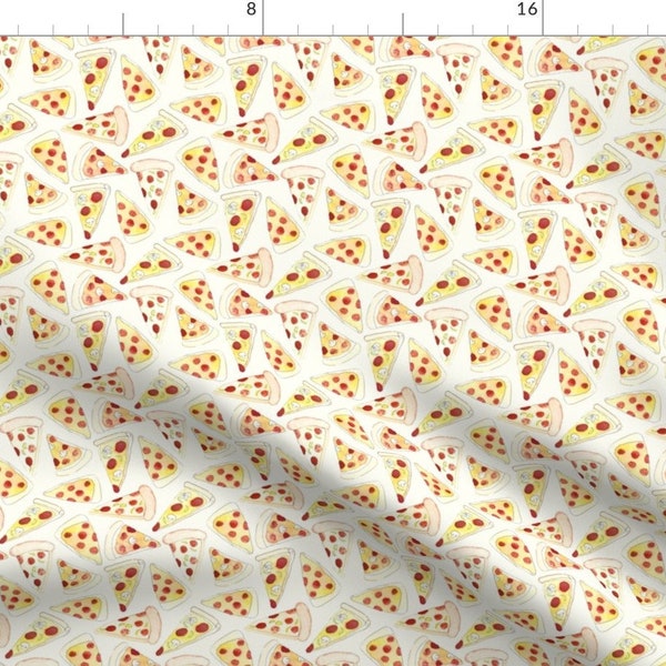 Pizza Fabric -Plenty Of Pizza By Tangerine-Tane- Hand Drawn Pizza Pepperoni Mushroom Food Kitchen Cotton Fabric By The Yard With Spoonflower