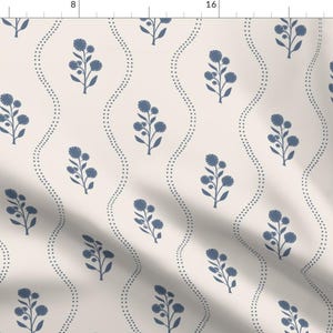 Cottage Floral Fabric - Wildflower Stripe by k_hackl - Blue Botanical Garden Stripe Blue Cream Wildflower Fabric by the Yard by Spoonflower