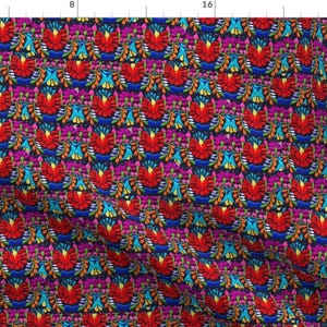 Sunflower Fabric - Mexican Hot Sunflower By Tina Salazar Designs - Blue Red Decorative Home Decor Cotton Fabric By The Yard With Spoonflower