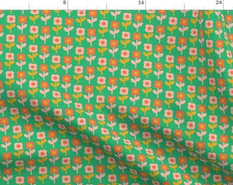 Vintage Floral Fabric - Retro Daisy by good_lemon_studio - 60s 70s Sixties Pink Daisies Mod Bright Green Fabric by the Yard by Spoonflower