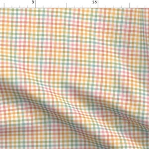 Pastel Rainbow Plaid Apparel Fabric - Cute Mini Gingham by muchsketch - Baby Pink Blue Green Boho Check Clothing Fabric by Spoonflower