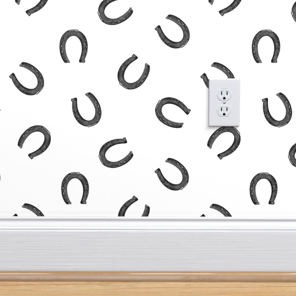 Horseshoe Wallpaper Vintage Horseshoes on White by Twix | Etsy